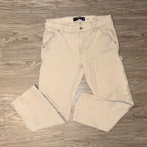 Hollister Baggy Cargo Pants Mens Size 34x32 Cream Khaki Y2K Skater Grunge